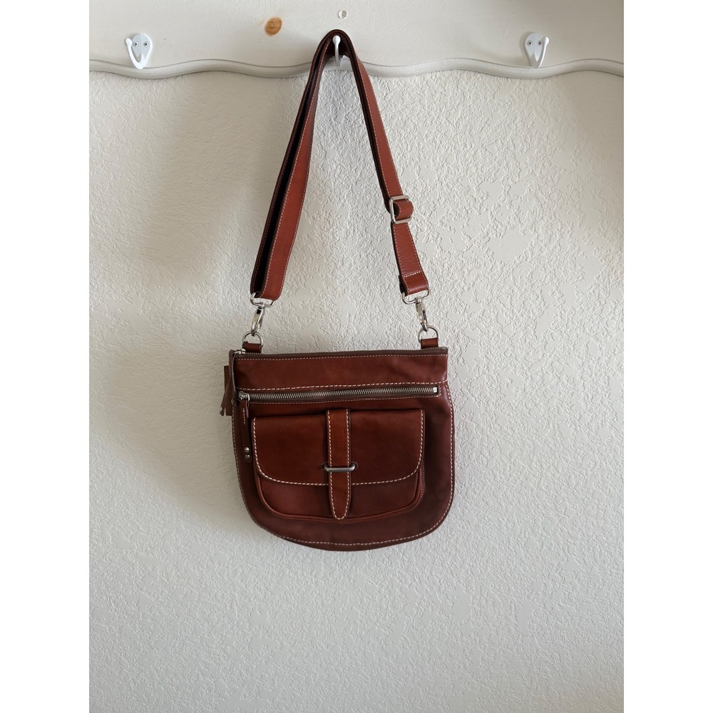Roots Canada Horween Leather Crossbody Bag Cognac Brown Convertible Purse - Picture 4 of 8